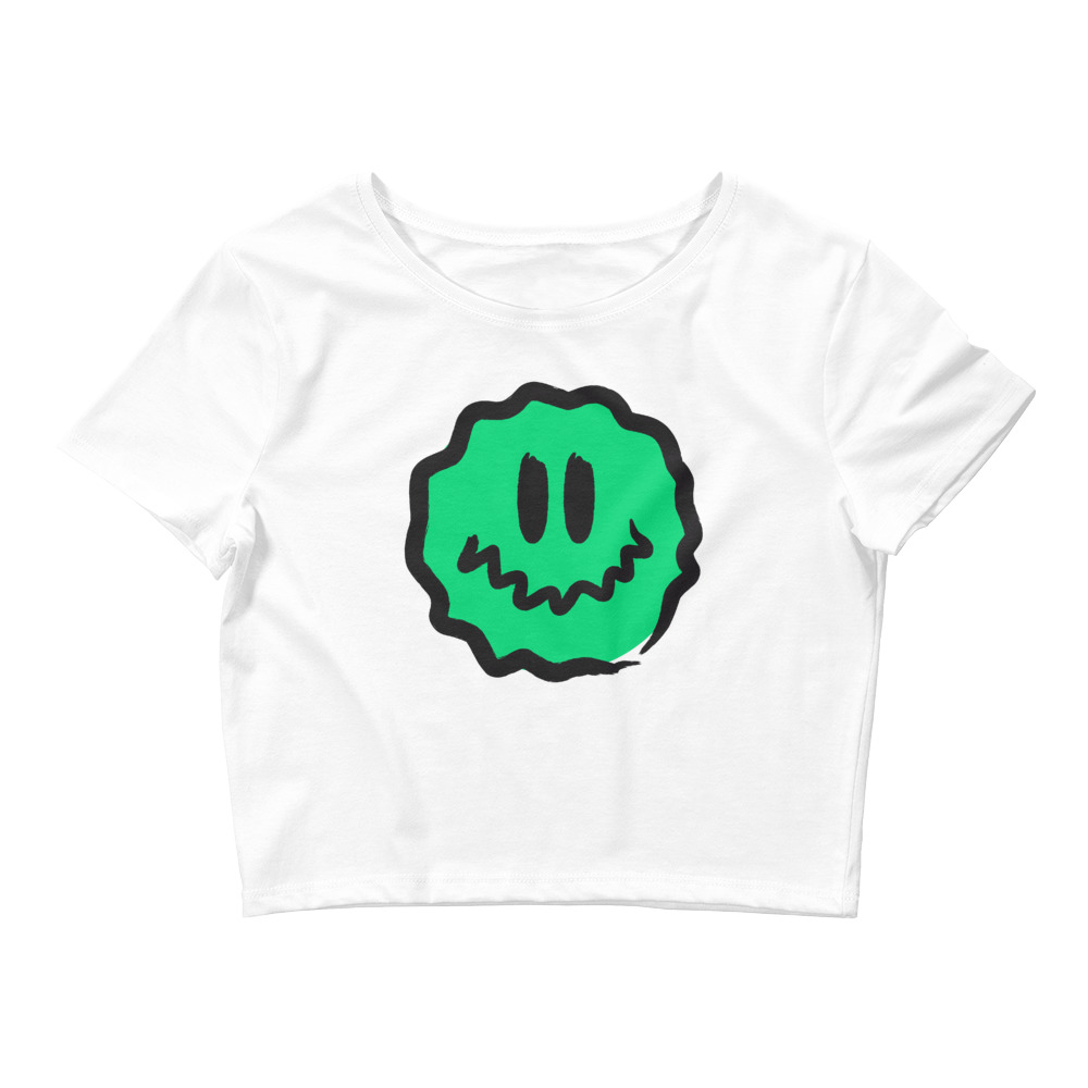 green antsy face white croptop